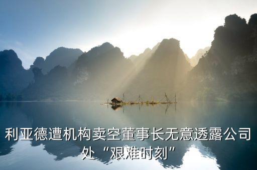 利亚德遭机构卖空董事长无意透露公司处“艰难时刻”